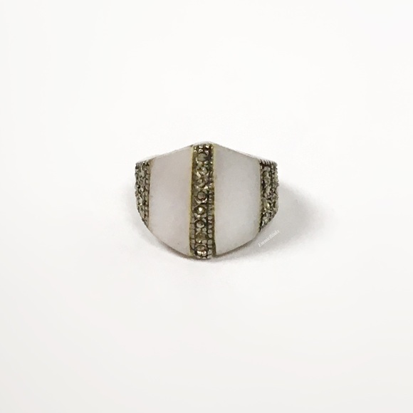 Vintage Silver 925 MOP & Marcasite Cocktail Ring - Picture 7 of 11
